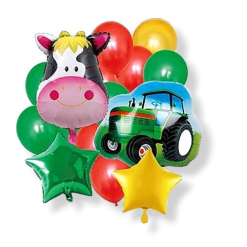 BALONY dekoracje urodzinowe ZESTAW BALONÓW farma krówka TRAKTOR 15 szt